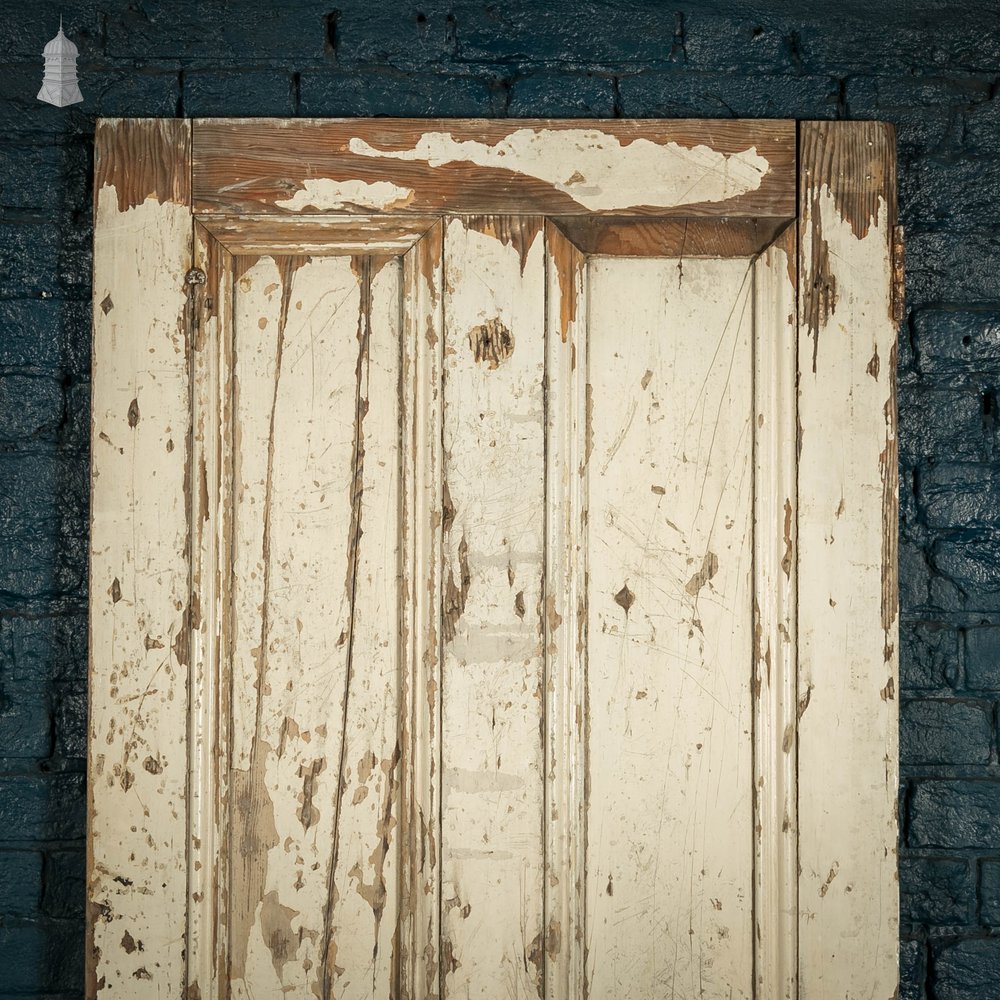 Pine Panelled Door, 4 Moulded Panels Distressed Paint Finish