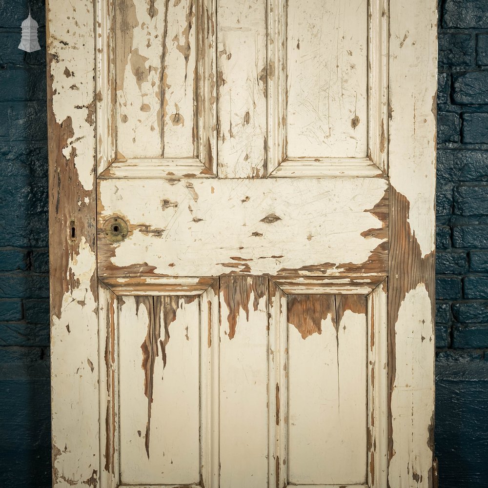 Pine Panelled Door, 4 Moulded Panels Distressed Paint Finish