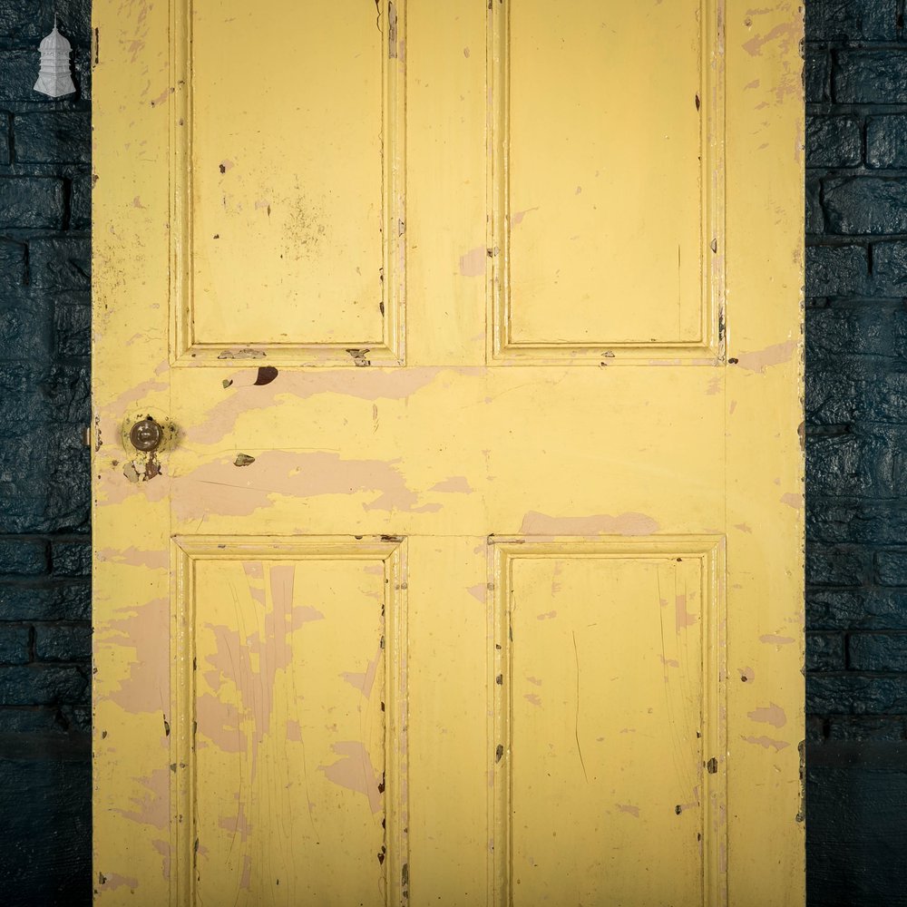 Pine Panelled Door, Moulded 4 Panel Yellow Painted