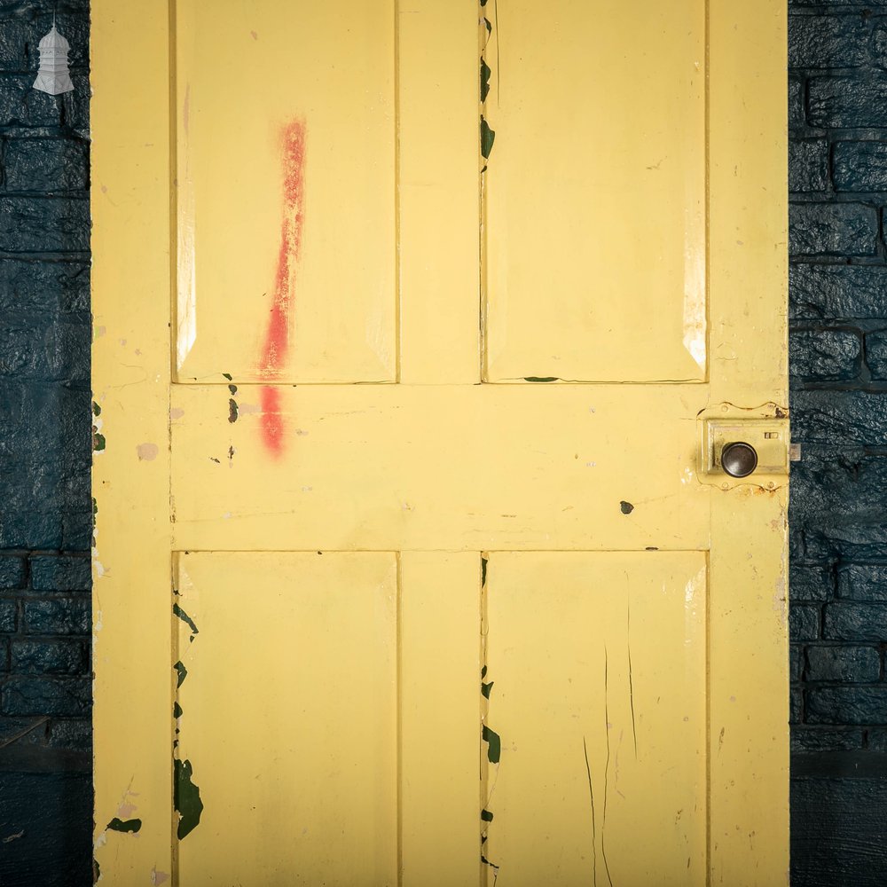 Pine Panelled Door, Moulded 4 Panel Yellow Painted