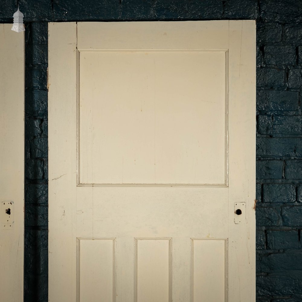 Pine Panelled Doors, Pair of 4 Panel White Painted Doors