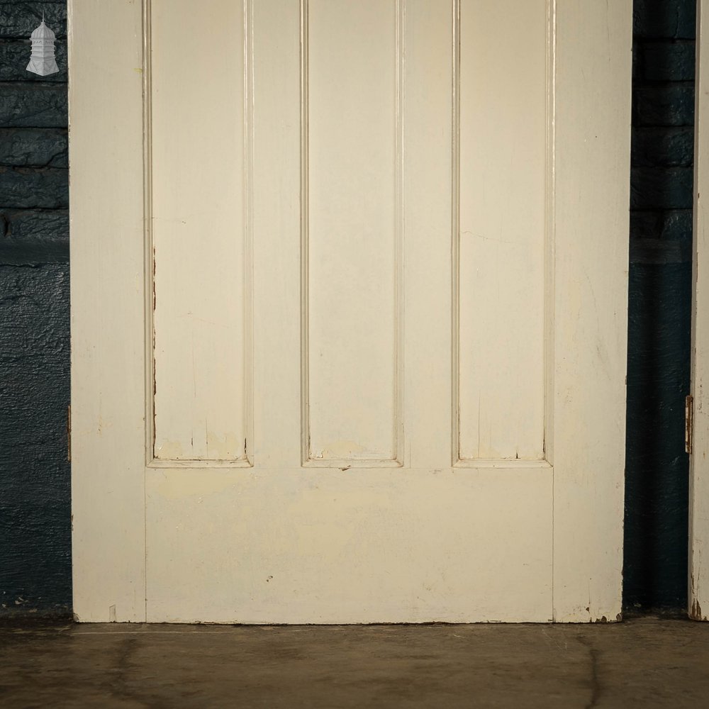 Pine Panelled Doors, Pair of 4 Panel White Painted Doors