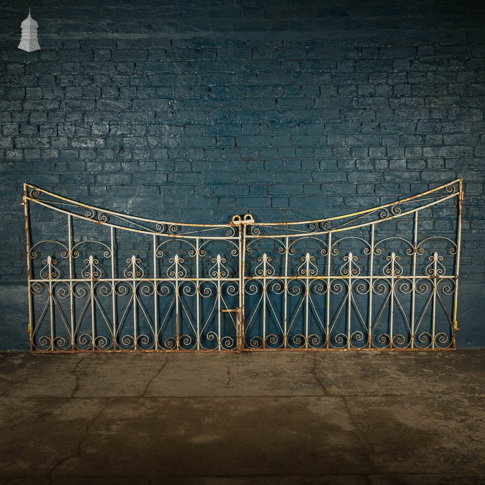 Driveway Gates, Wrought Iron Scroll Design with Distressed Paint Finish