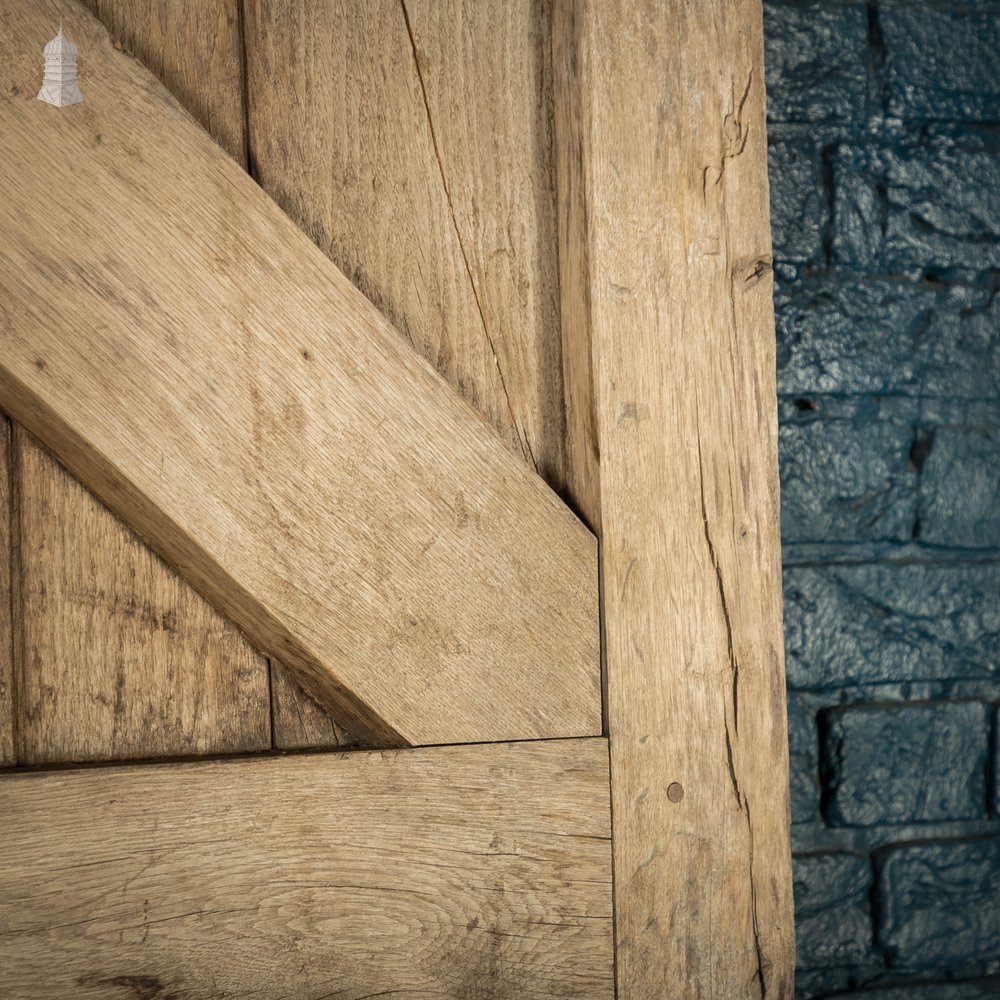 Ledged and Braced Door, Black Painted Oak with Wrought Iron Hinges