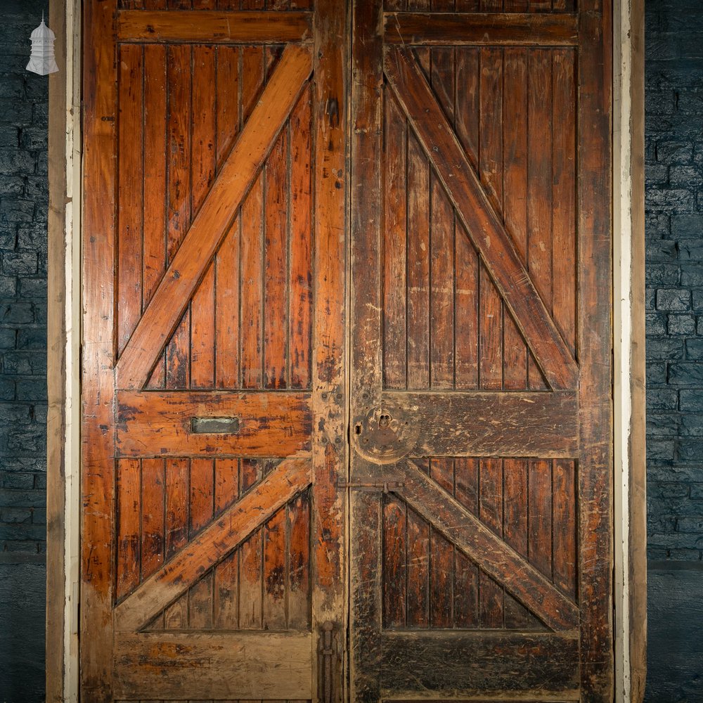 Framed Arch Top Doors, Set of Oak Braced Vertical Plank Doors