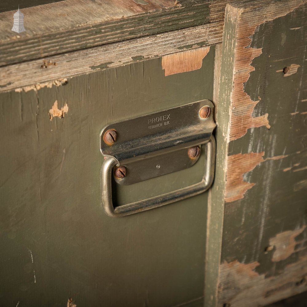 Military Shipping Crates, Pair of Green Painted Wooden Aircraft Part Shipping Boxes Reclaimed from a Norfolk RAF Base