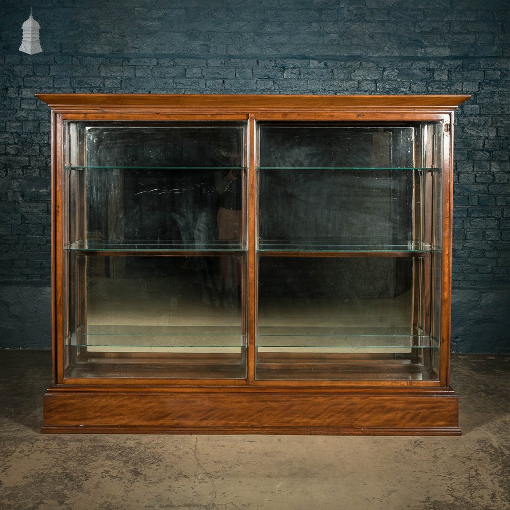 Museum Display Cabinet, 19th C Mahogany with Sliding Door and Mirrored Back