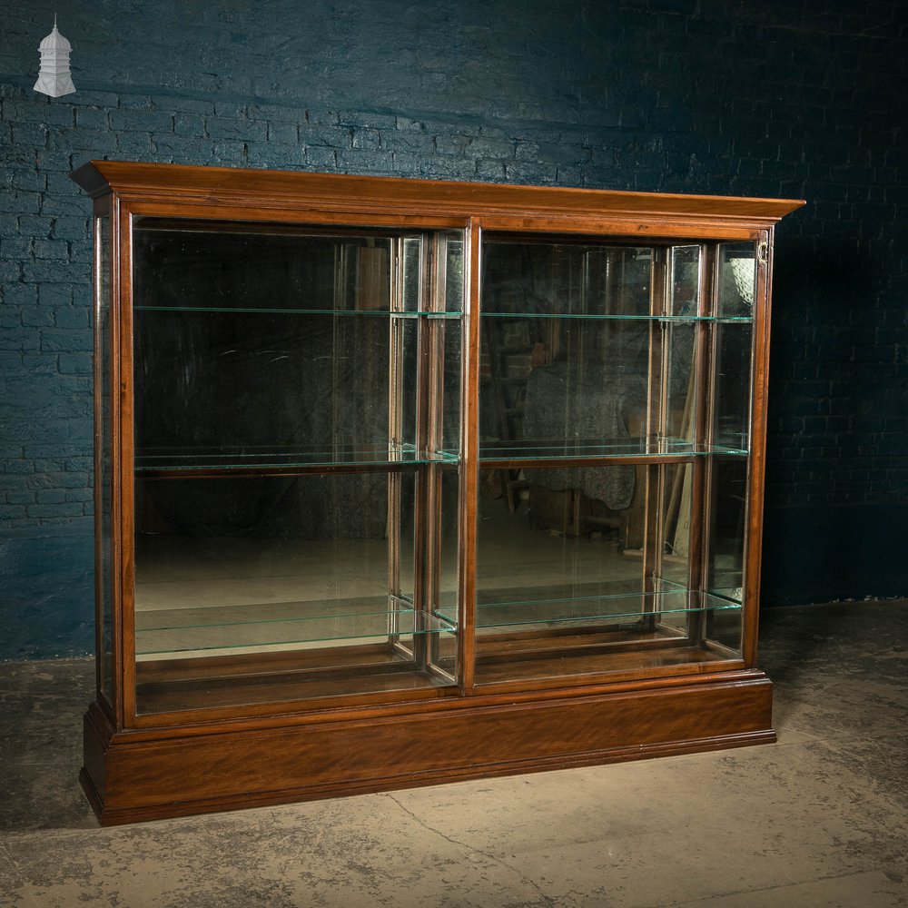 Museum Display Cabinet, 19th C Mahogany with Sliding Door and Mirrored Back