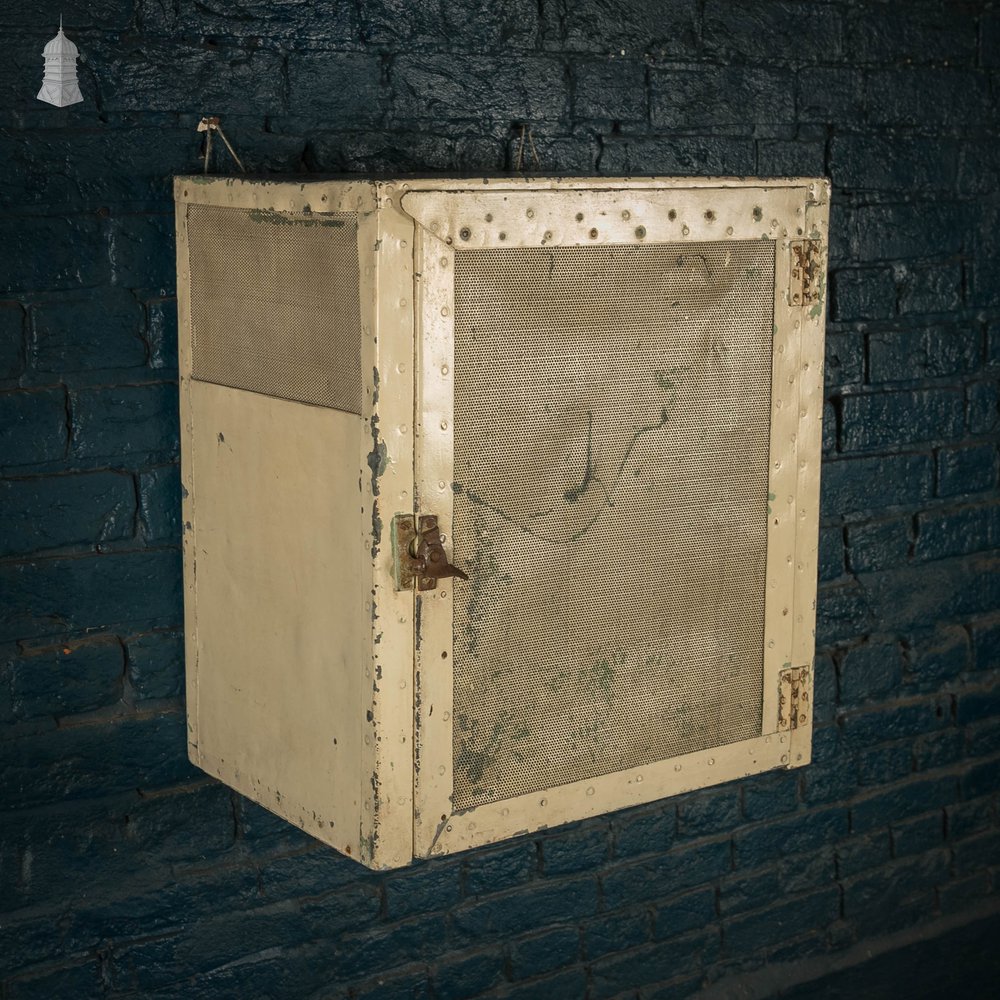 Meat Safe Cupboard, Metal Wall Mountable with Distressed White Painted Finish