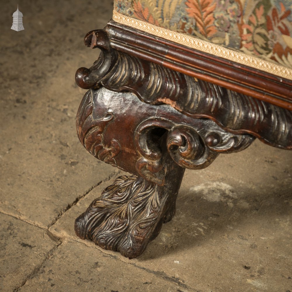 Wingback Love Seat, Carved Mahogany Base with Lion Paw Feet