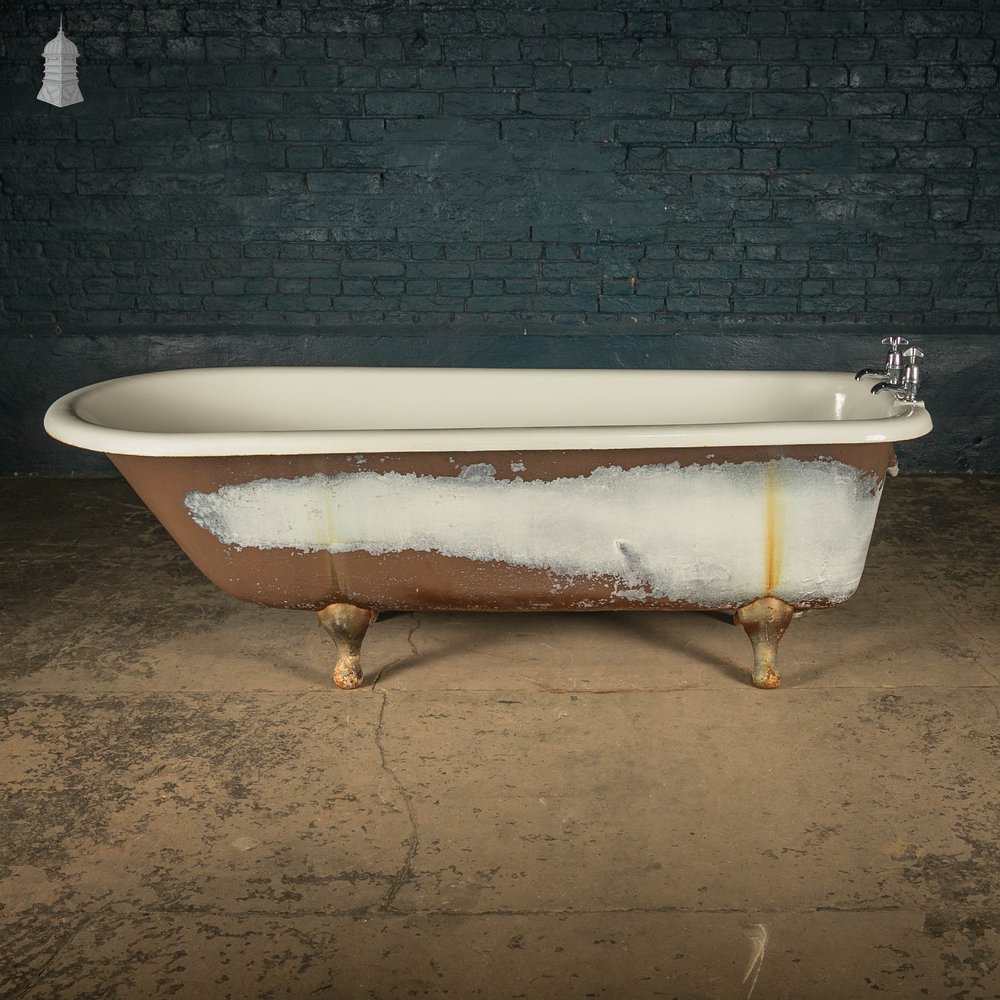 Roll Top Bath, 6.5ft Long Cast Iron, on Legs with Taps