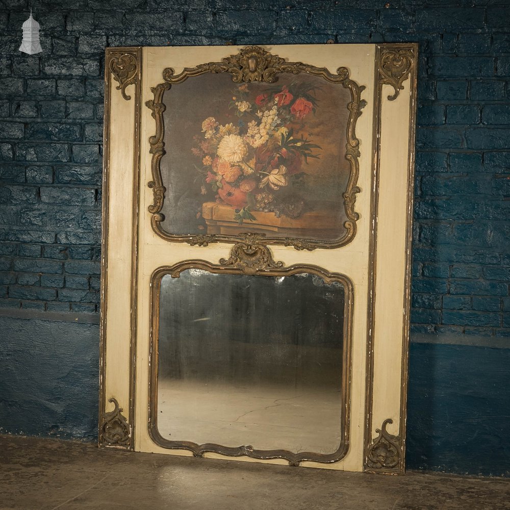 Louis XVI Trumeau Mirror, Painted Floral Still Life