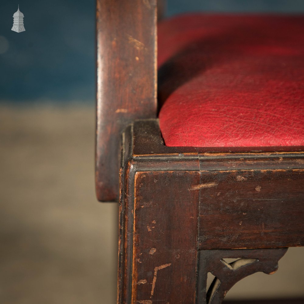 Chippendale Style Chair, Carved Hardwood with Leather Seat Cushion