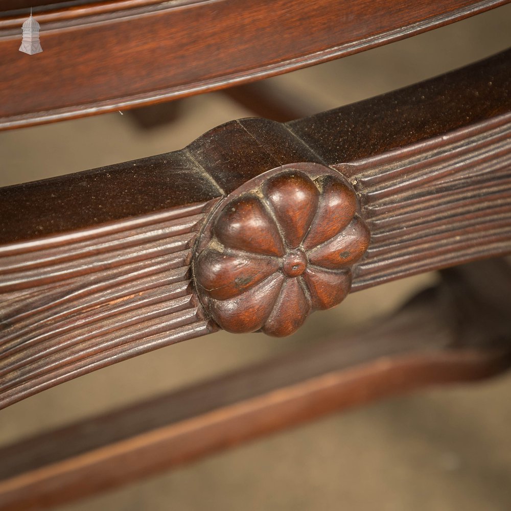 X Frame Armchair, Reeded Hardwood and Floral Textiles. Hardwood Chair