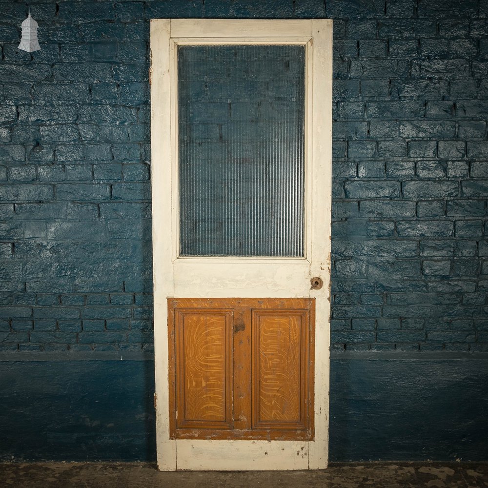 Half Glazed Door, White Painted Pine with ‘Reeded’ Style Textured Glass