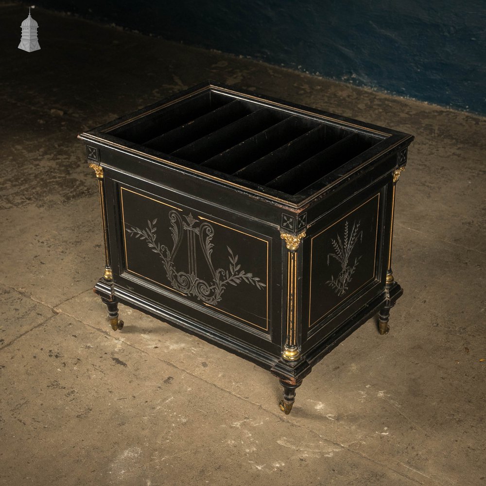 Victorian Canterbury Sheet Music Rack, Ebonised Hardwood with Gold Column Details