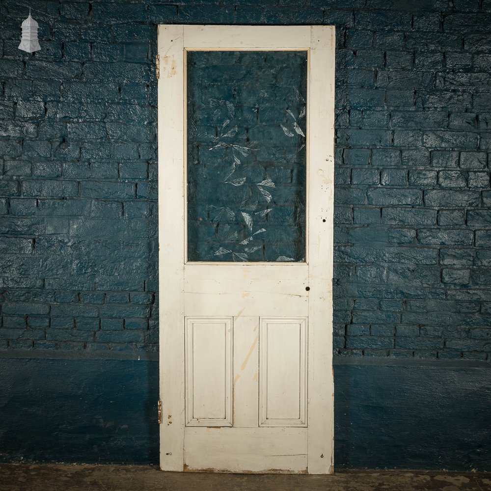 Half Glazed Door, White Painted Pine with Textured Glass