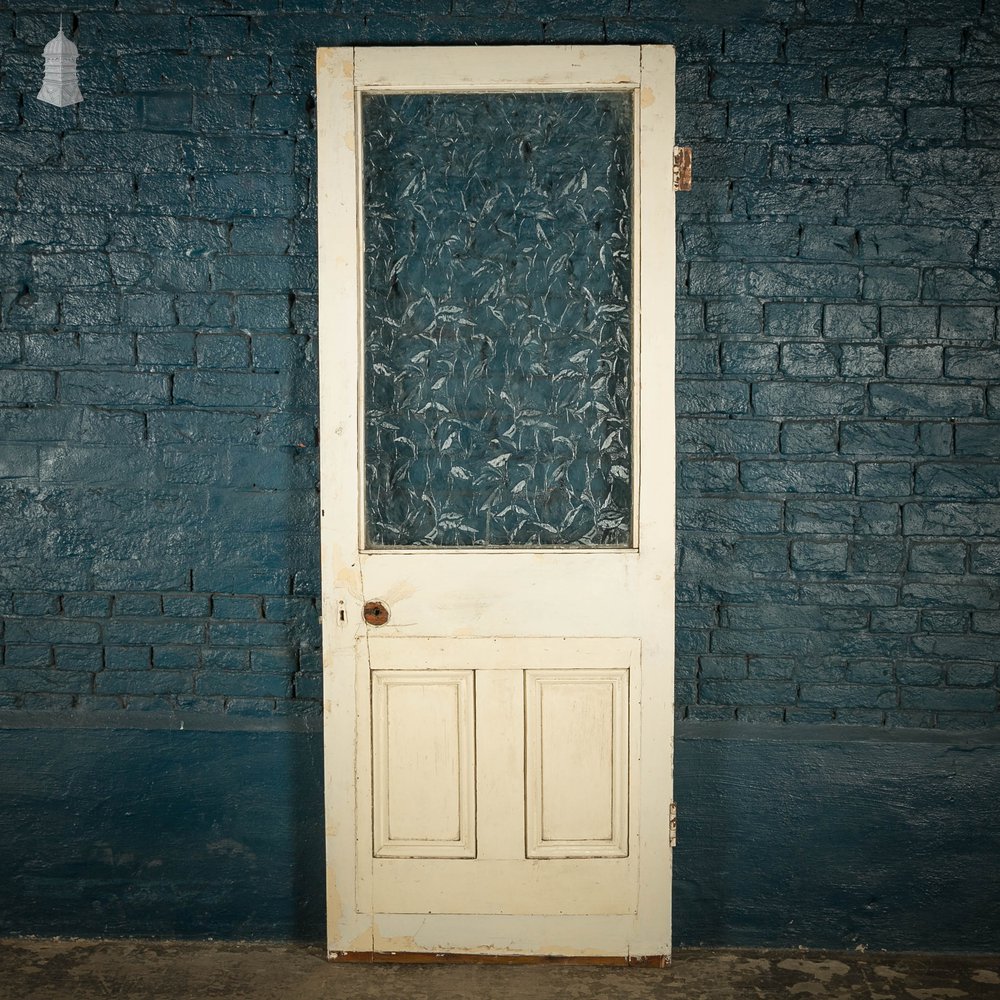 Half Glazed Door, White Painted Pine with Textured Glass