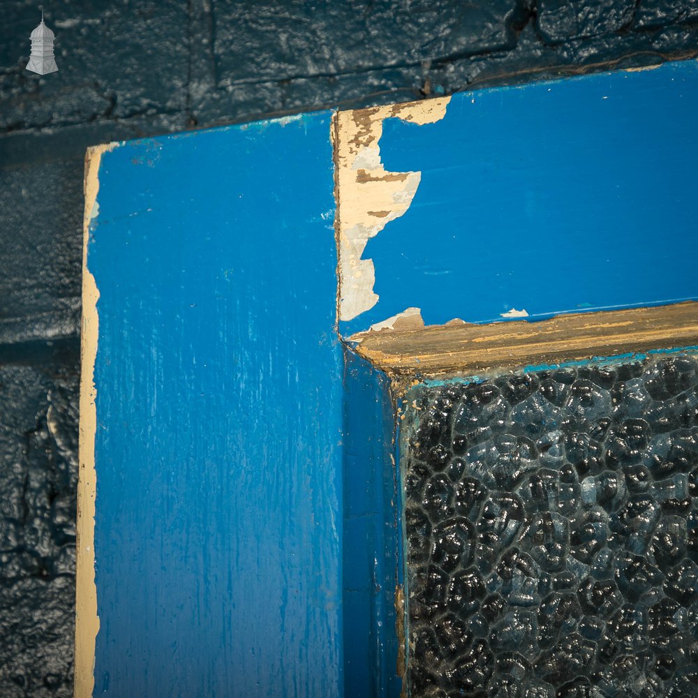 Half Glazed Door, Blue Painted Pine Fitted with ‘Arctic’ Style Textured Glass