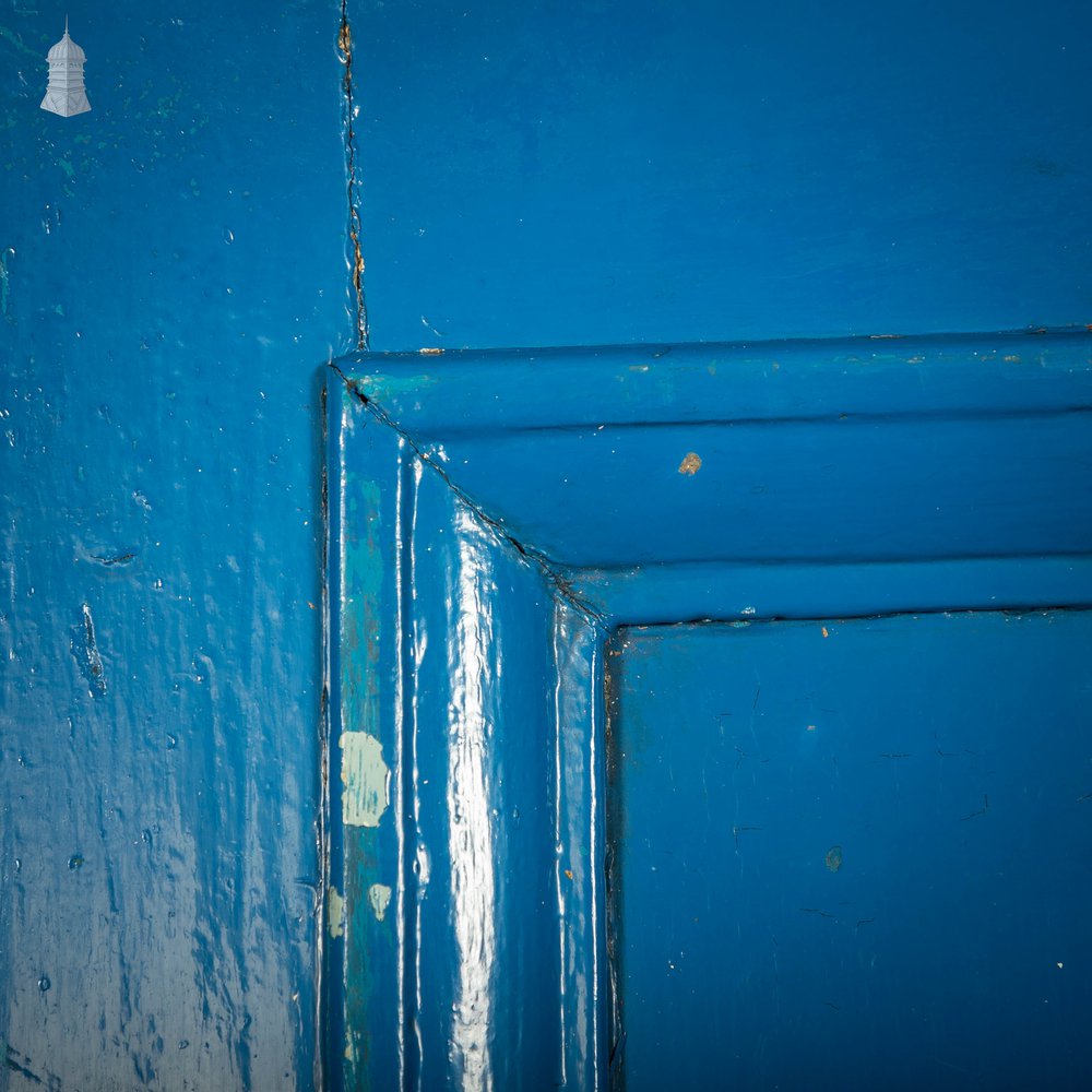 Half Glazed Door, Blue Painted Pine Fitted with ‘Arctic’ Style Textured Glass