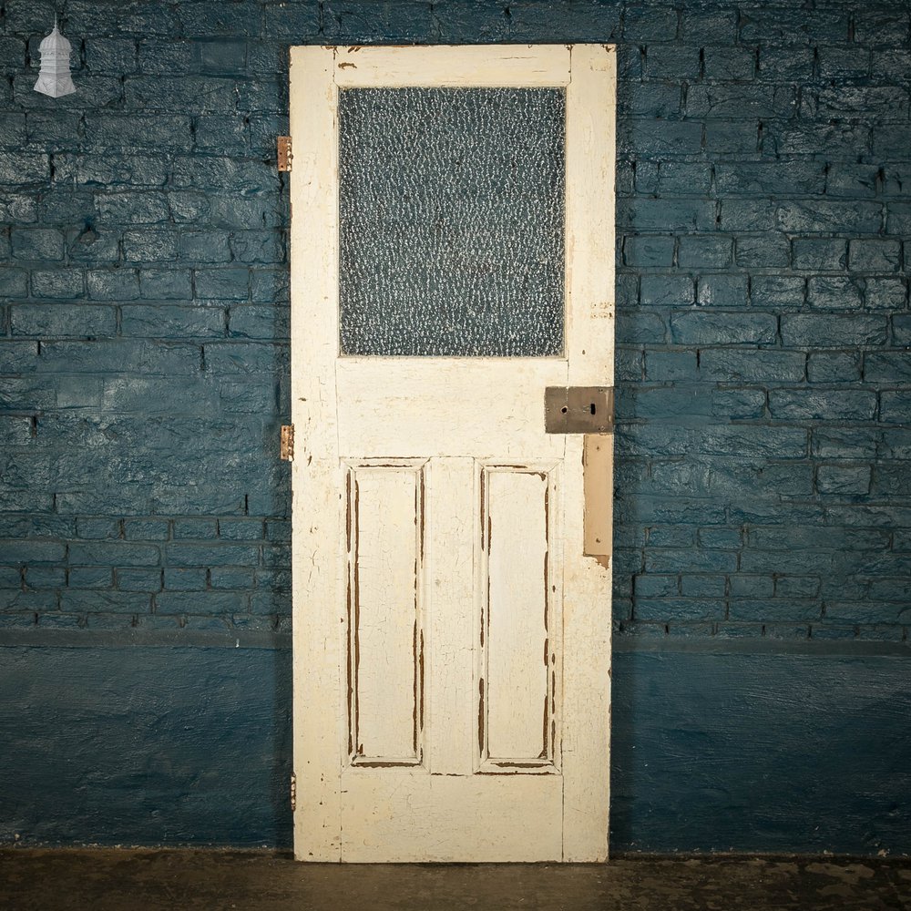 Half Glazed Door, Blue Painted Pine Fitted with ‘Arctic’ Style Textured Glass