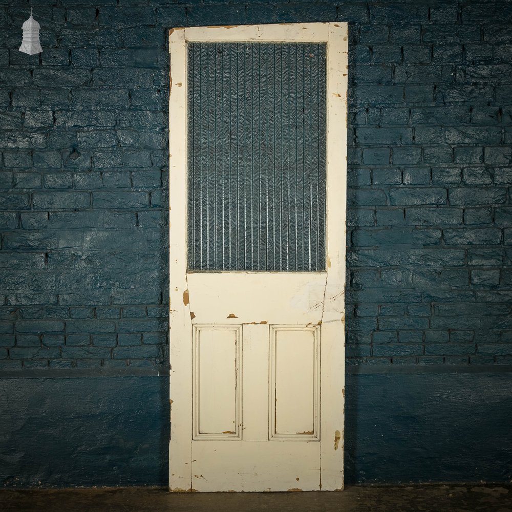 Half Glazed Door, Pine Panelled Door with “Hammer Stripe” Style Textured Glass