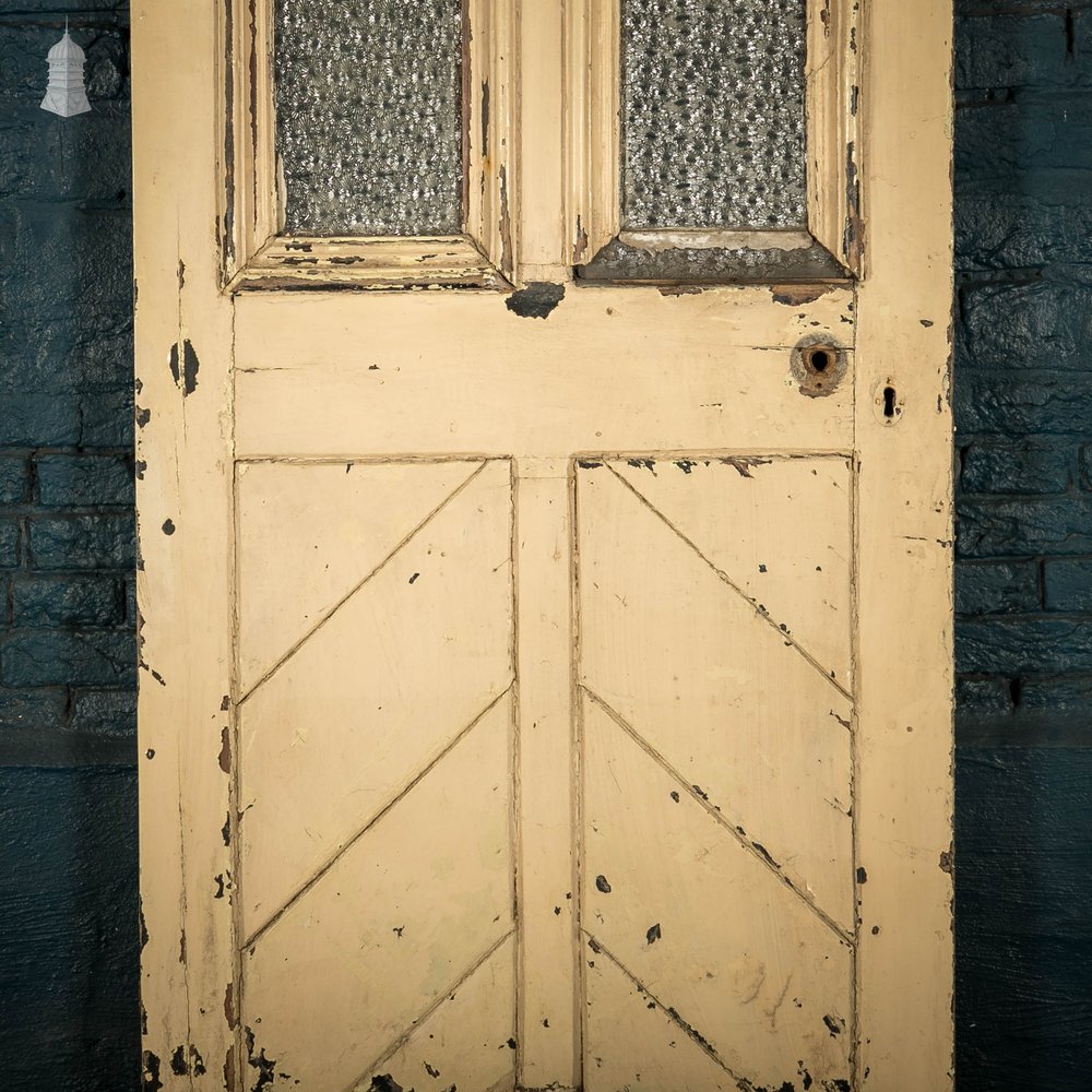 Half Glazed Door, Panelled Pine with ‘Muranese’ Style Textured Glass