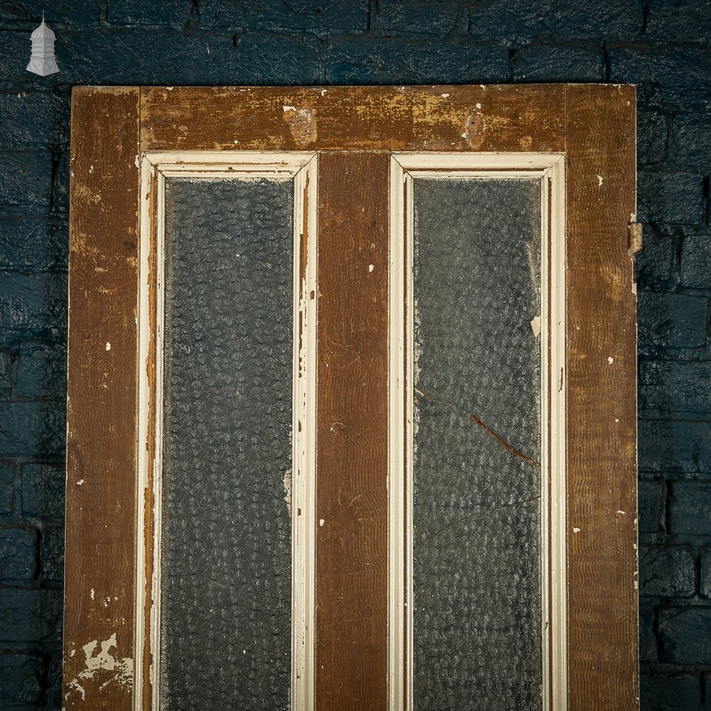 Half Glazed Door, Panelled Pine with ‘Muranese’ Style Textured Glass