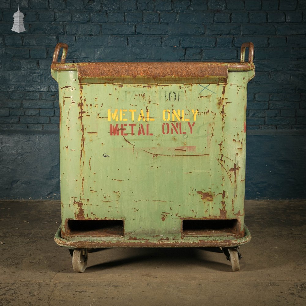 Wheeled Industrial Bin, Green Painted Workshop Storage Bin