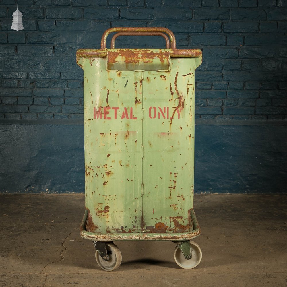 Wheeled Industrial Bin, Green Painted Workshop Storage Bin