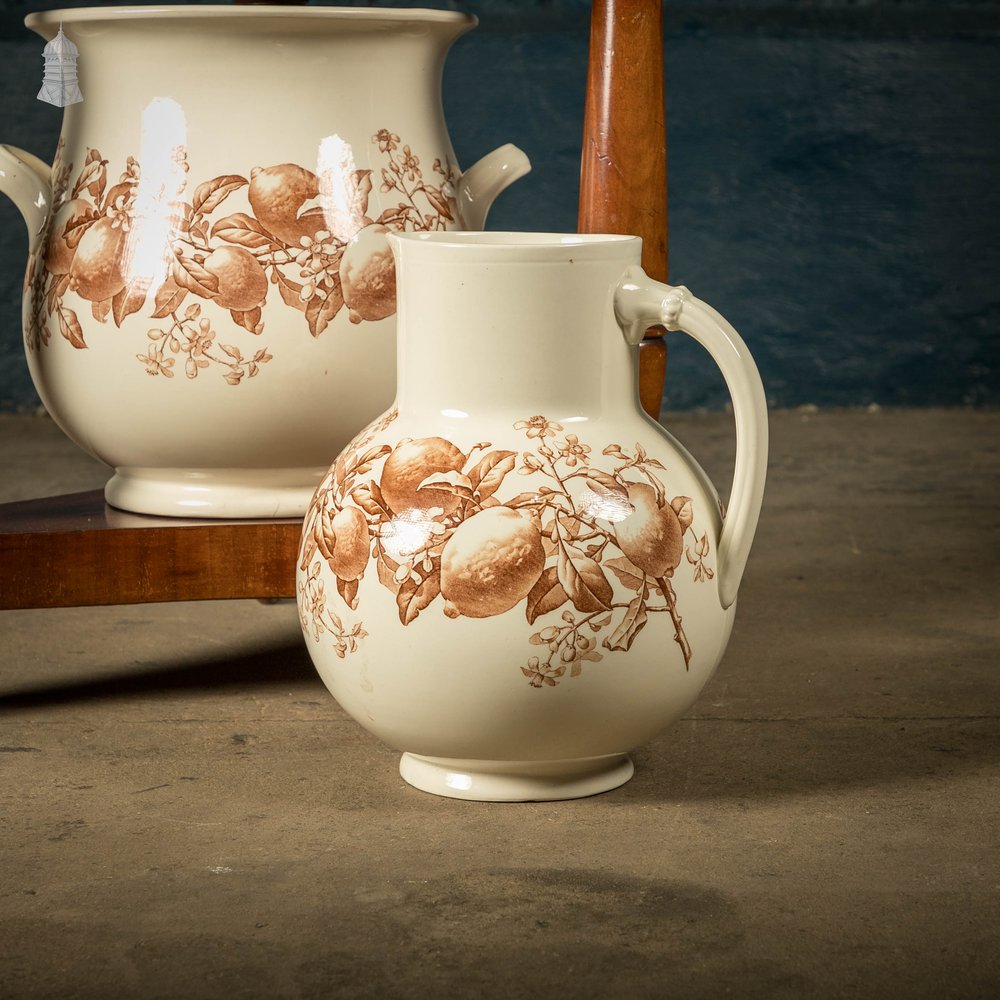 19th C Washstand, Brown Westhead Moore & Co Lemonaire, Mahogany Stand with Ceramic Basin, Pitcher, and Waste Bowl