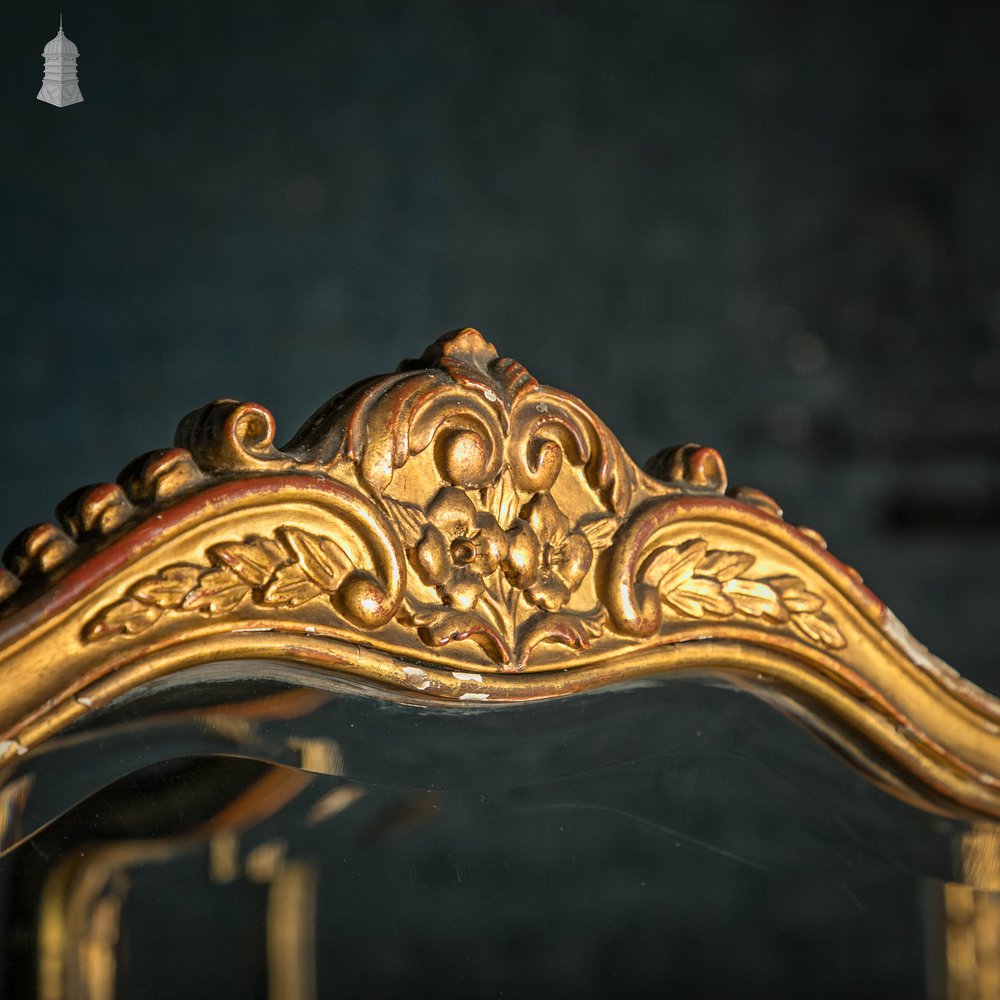 French Room Divider, Ornate 19th C Gilt Hardwood Frame, Bevelled Glass and Embroidered Silk Panels