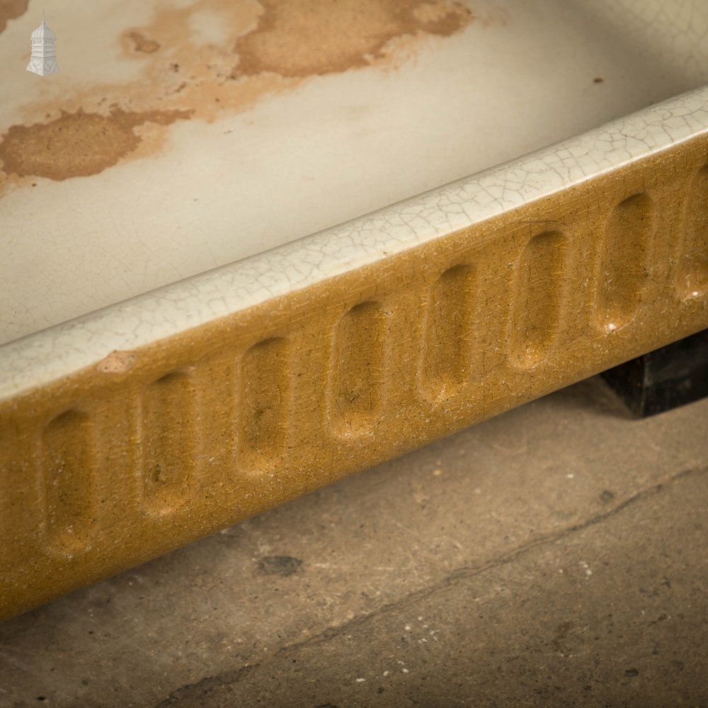 Shallow Fluted Sink, Cane and White Trough Sink with Worn Glaze