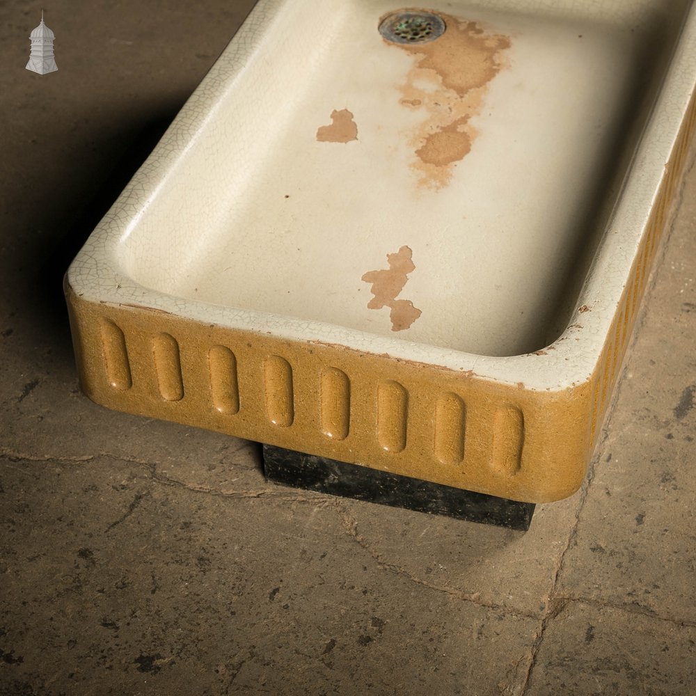 Shallow Fluted Sink, Cane and White Trough Sink with Worn Glaze