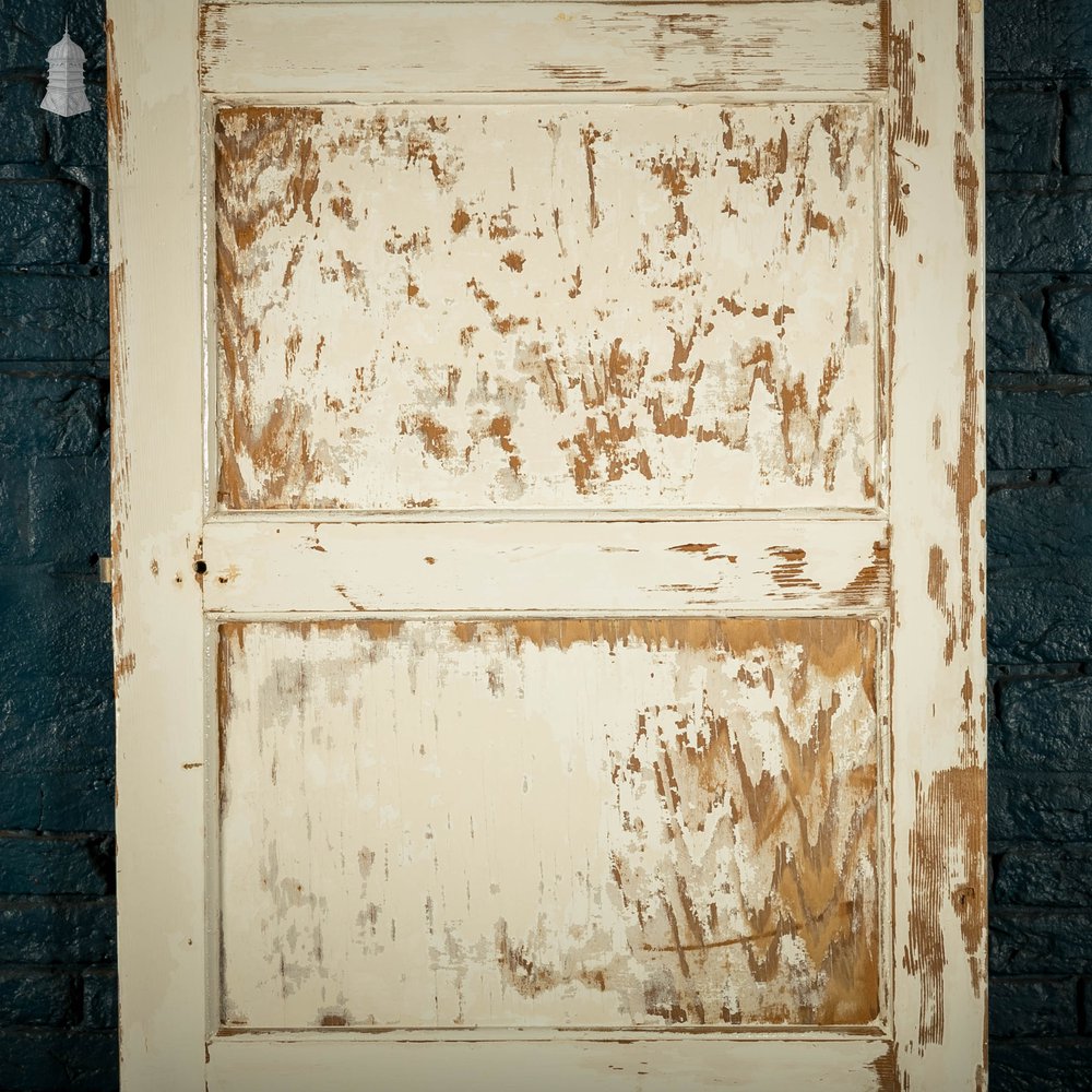 Pine Panelled Door, 4 Panel With White Distressed Paint Finish