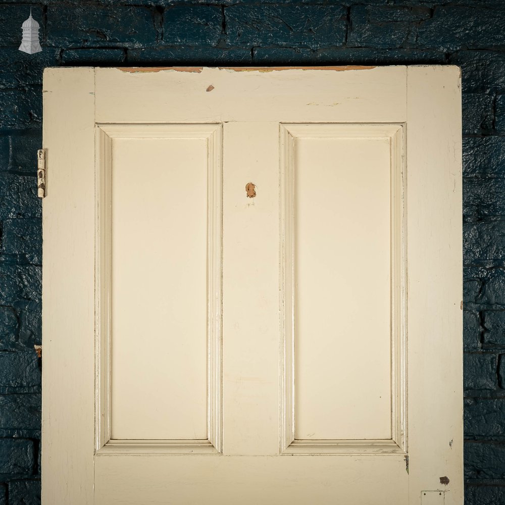 Pine Panelled Door, Moulded 4 Panel, White and Green Distressed Paint Finish