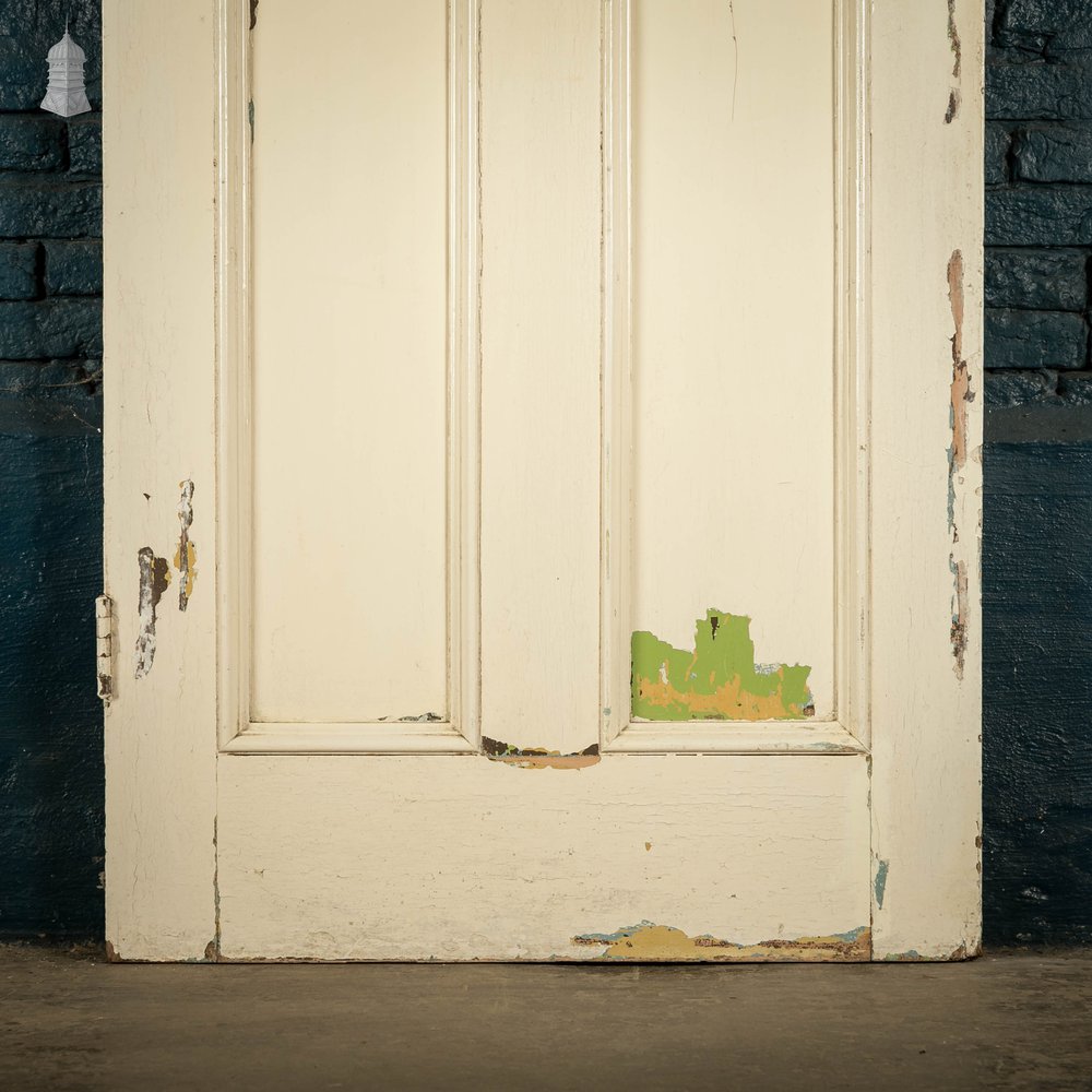 Pine Panelled Door, Moulded 4 Panel, White and Green Distressed Paint Finish