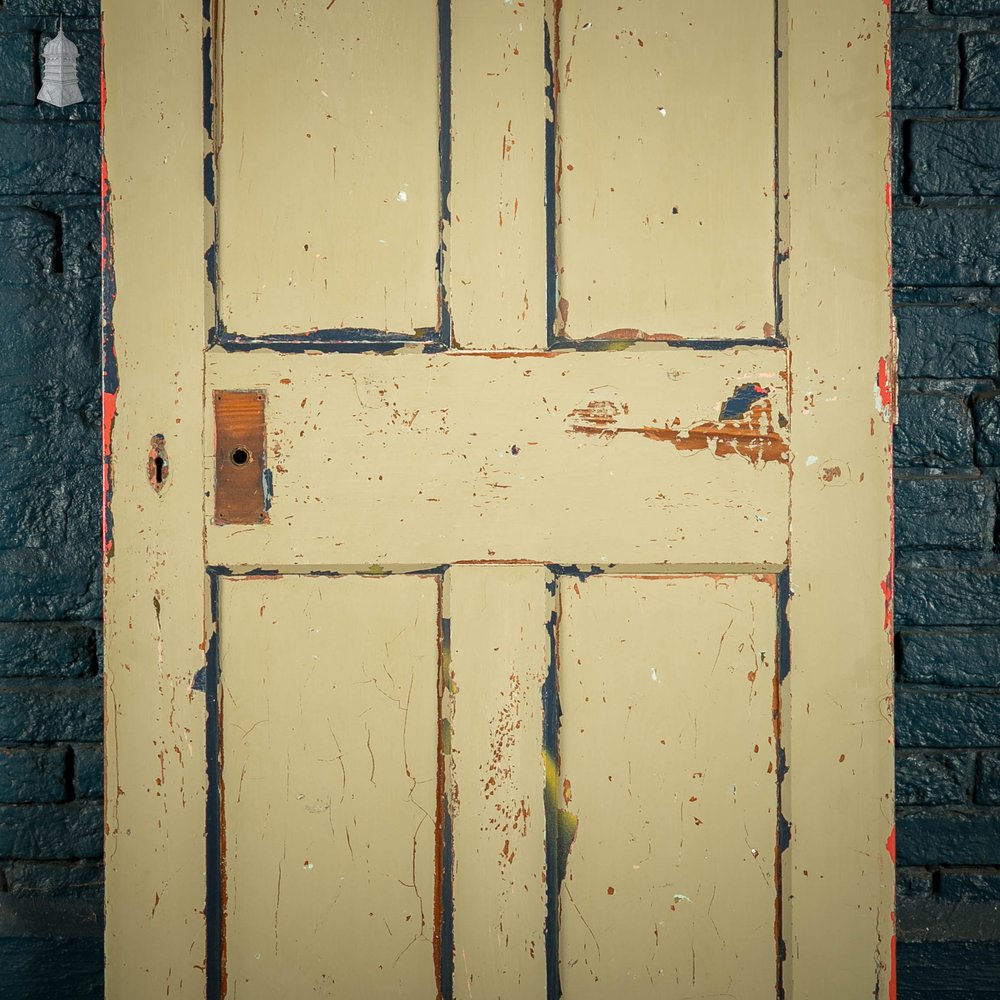 Pitch Pine Panelled Door, Blue Painted 4 Panel