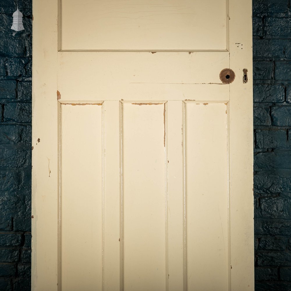 Pine Panelled Door, Green Painted, 1 over 3 Panel 1930’s Style Door