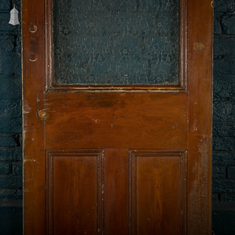 Half Glazed Door, 3 Panel with Floral Textured Glass