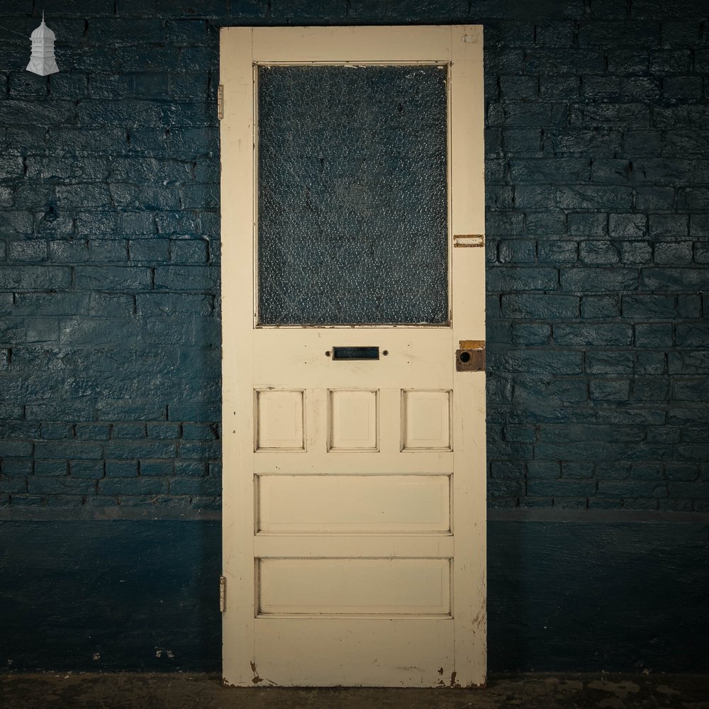 Half Glazed Door, Moulded Panelled Pine Door with ‘Arctic’ Style Textured Glass