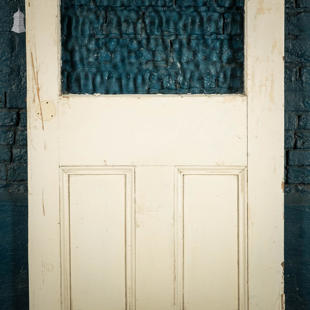 Half Glazed Door, Moulded White Painted Pine Door with Textured Glass