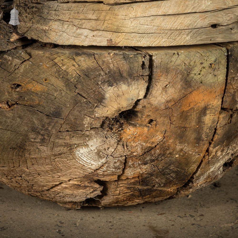 Hardwood Marker Buoy, Large Weathered Wooden Spere / Ball with Cast Iron Fixing Ring
