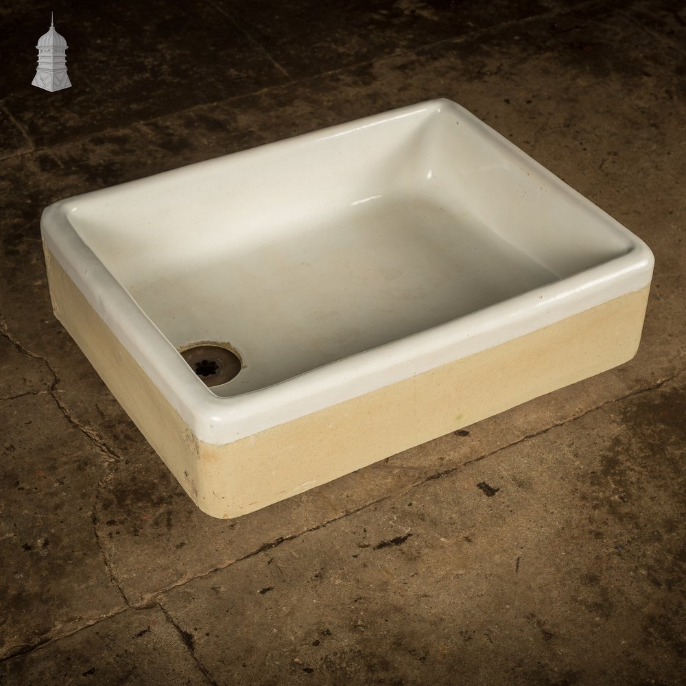 Shallow Trough Sink, Reclaimed  – White & Cane Glazed Stoneware