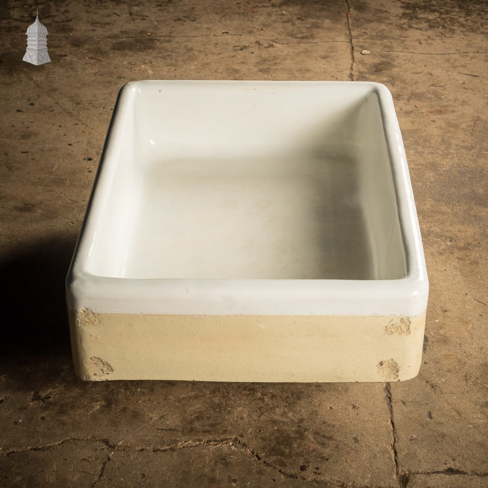 Shallow Trough Sink, Reclaimed  – White & Cane Glazed Stoneware