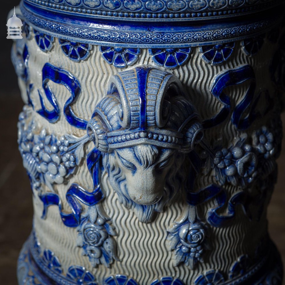 Ornate 19th C Doulton Lambeth Style Blue and White Jardinière