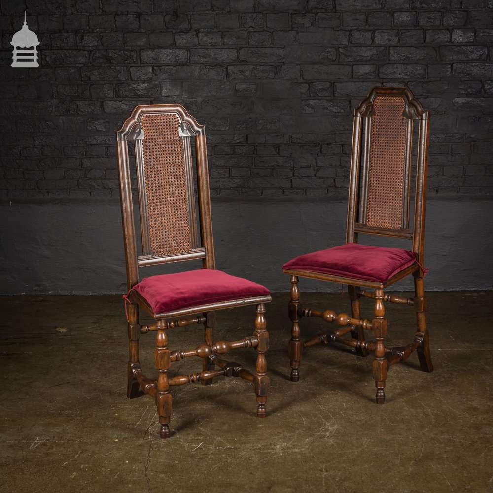 Pair of 17th C Continental Fruitwood High Backed Hall Chairs