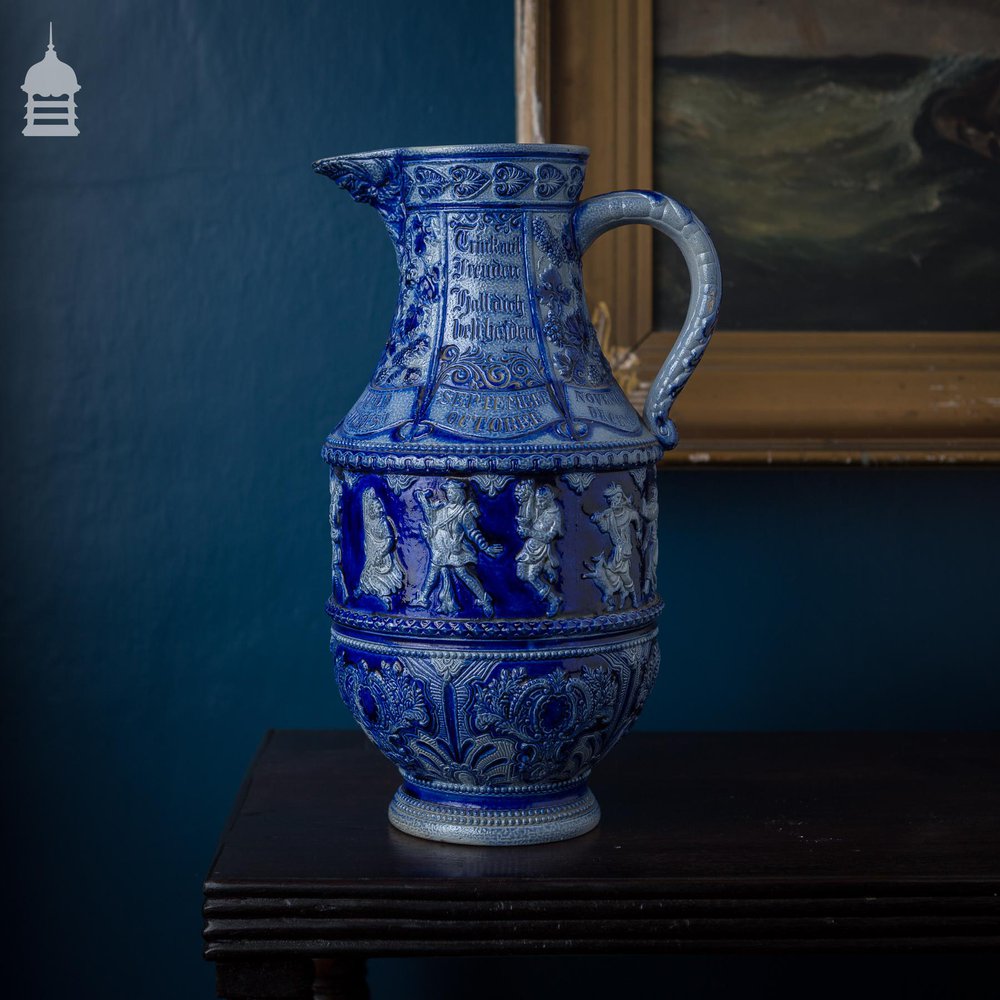 Large Westerwald Blue and White Jug with Months of the Year