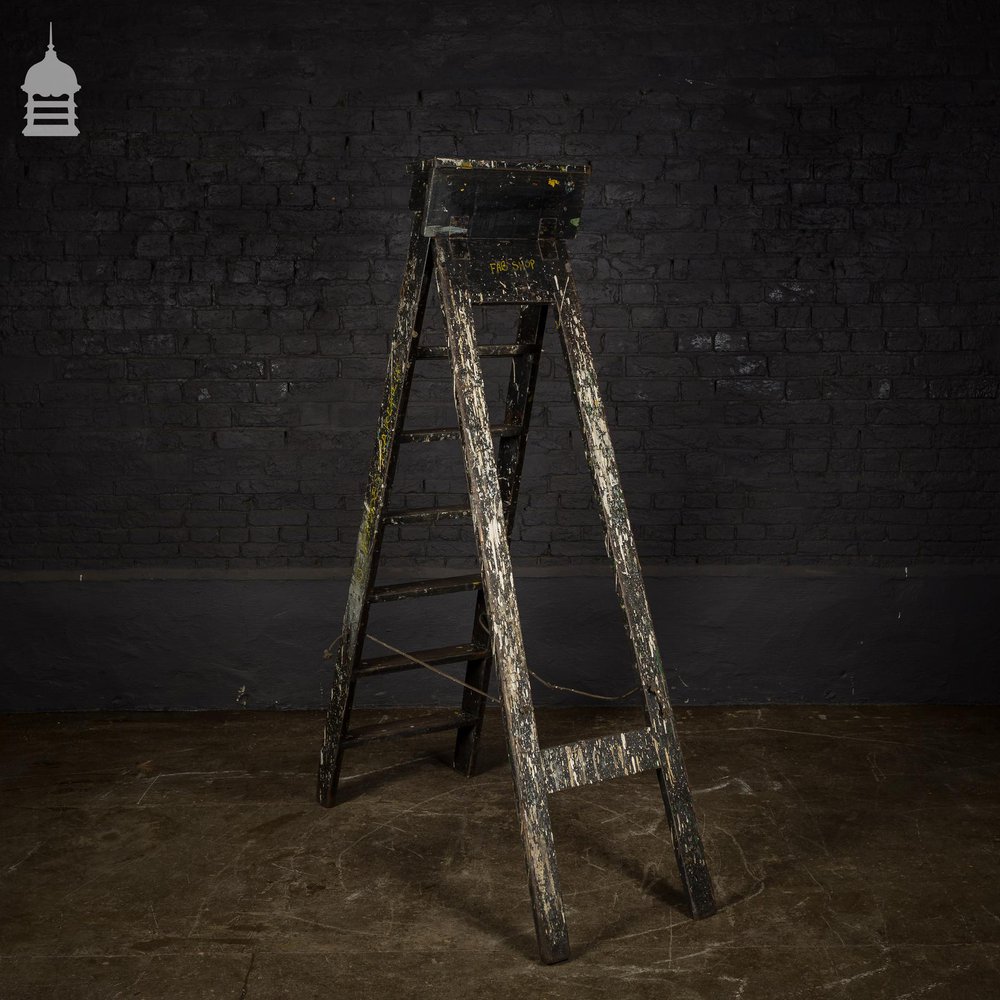 Vintage Industrial Fabrications Shop Ladder A-Steps with Splattered Paint Finish