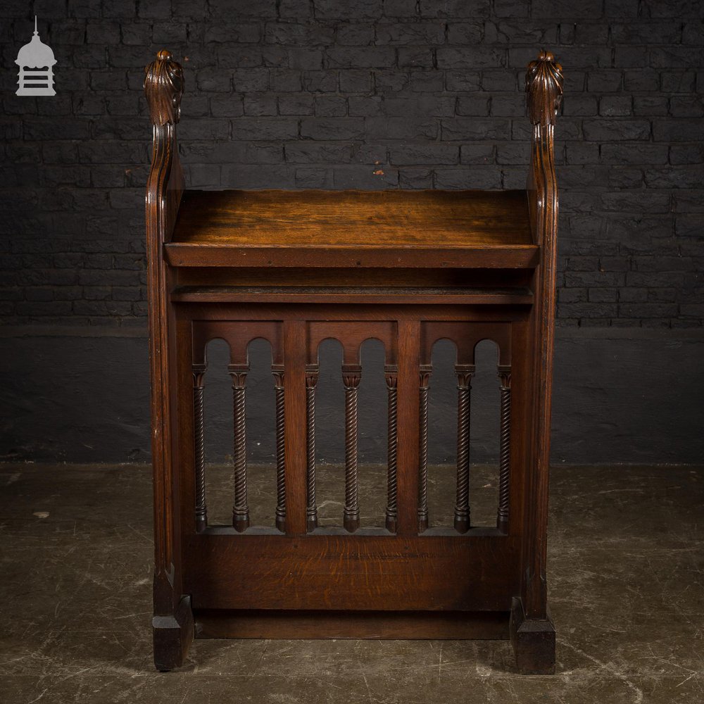 19th C Carved Oak Prayer Stand Lectern with Finials